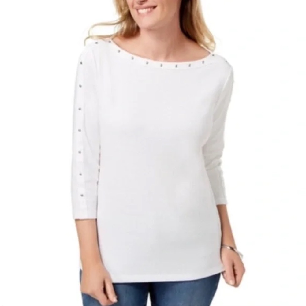 Karen Scott Studded Boat-Neck Top